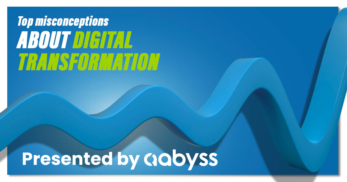 wave on a graph image with text, Digital Transformation Presented by Aabyss. 